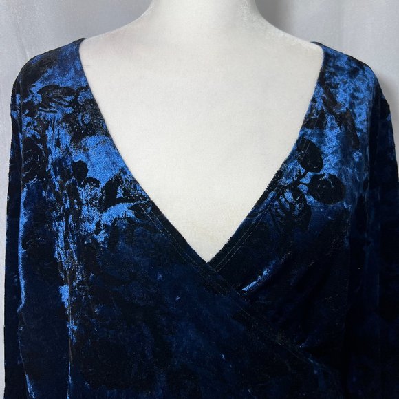 Like New MODCLOTH Blue & Black Crushed Velvet V-Neck Bodysuit in Floral … - Picture 4 of 10